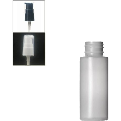 2oz/60ml natural-colored HDPE cylinder round soft bottle with black/white Treatment Pumps X5