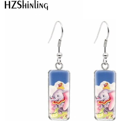 2021 New Fashion Little Elephant Dumbo Paintings Paintings Rectangular Hook Dangle Drop Earrings Fashion Jewelry