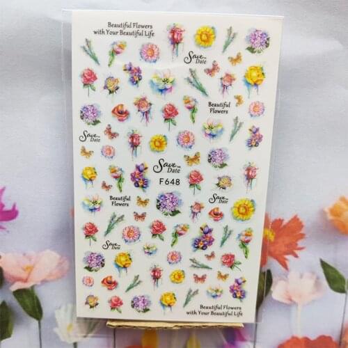 3D Nail Sticker Spring Fall Painting Flower Nail Glue Stickers Fresh Flowers Bouquet Stickers for Manicure Nail Art Decoration