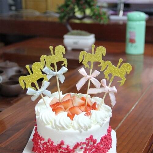 5pcs Cake Toppers Lovely Carousel Shape Cupcake Toppers wedding Birthday Party Cake Decoration Party Baking Supplies