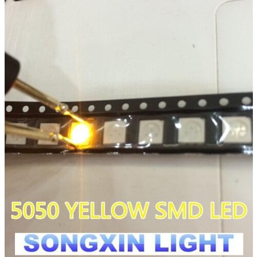 500pcs/lot Free Shipping SMD 5050 yellow smd LED Diode1.8-2.4V Wholesale 585-590nm 5.0*5.0*1.5MM 0.2W 60MA