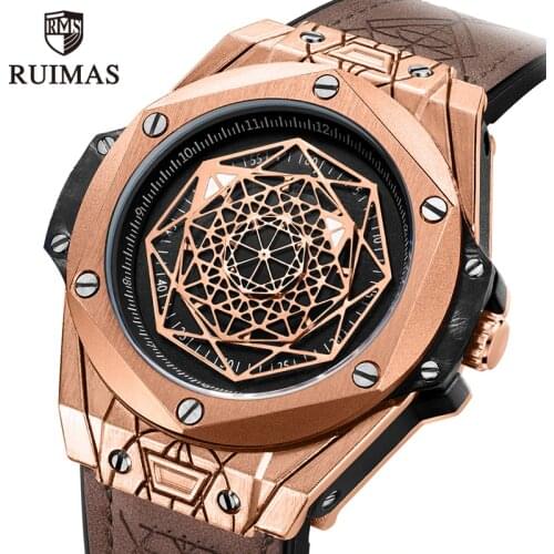 RUIMAS Top Brand Men Casual Wristwatches Mens Sport Waterproof Quartz Watch Fashion Military Leather Chronograph Montre Homme