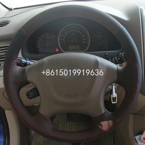 Black Leather Suede Car Steering Wheel Stitch on Wrap For Kia Sportage 2 2007