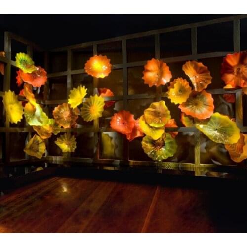 Halloween Decor Yellow Orange Hand Blow Glass Wall Art Made Blown Glass Plates for Wall Decoration