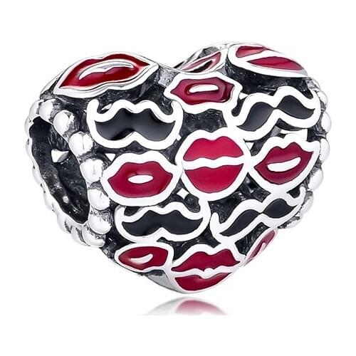 Fandola CKK Burst of Love Charms 925 Sterling Silver Bead Fits Pandora Bracelet Charms Jewelry Making Black & Red Enamel pulsera