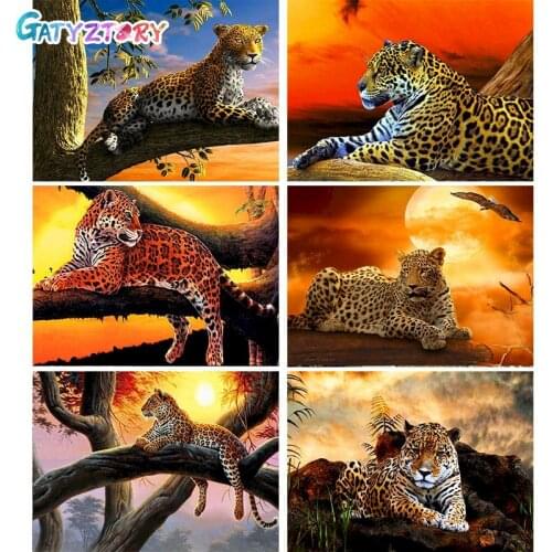 GATYZTORY Oil Painting By Number Kits Leopard Animal Zero-Based Handpainted On Canvas Color By Number Home Decor Wall Art