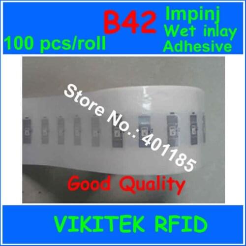 Impinj B42 UHF RFID adhesive wet inlay 100pcs per roll 860-960MHZ Monza4 915M EPC C1G2 ISO18000-6C can be used to RFID tag label