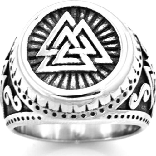 FANSSTEEL Stainless Steel Jewelry Knot of the slain valKnot Geometrical Triangle Tribal Letters Ring FSR20W73