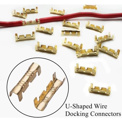 Brass Crimp Terminal 100Pcs 0.5-1.5mm Square U-Shaped Wire Docking Connectors Brass Buckle Line Press Connector Terminal