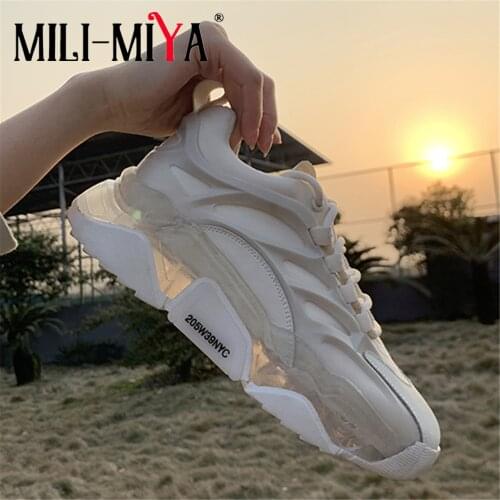 MILI-MIYA New Arrival Fashion Women Cow Leather Sneakers Lace Up Round Toe Solid Color Plus Size 34-40 Handmade For Ladies