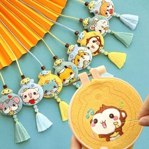 Chinese Zodiac Cartoon DIY Embroidery Keychain Kit Amulet Sachet Pendant Needlework Cross Stitch Sewing Craft Gift Home Decor