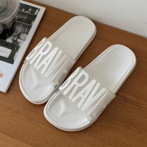 Non-slip Women Men Summer Slippers Beach Slide Sandals Flip Flops Cute Words Soft Sole Comfort Ladies Couples Bathroom Shoes