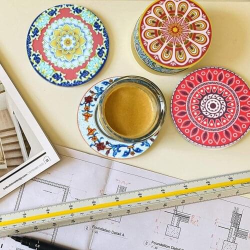 Coaster Print Pattern Non-Slip Ceramic Heat-Resistant Table Mat for Kitchen Dining Table Anti-skid Placemats Drink Cup Coaster