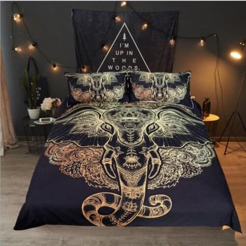 NEW African Tribal Elephant Bedding Set Boho Mandala Golden Design Ethnic Indian God Ganesha Duvet Cover Indian Symbol Bed Set