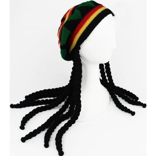 New Casual Men Women Rasta Knit Hat Fancy Dress Party Hippie Beret Dreadlocks Wig Jamaican Hat