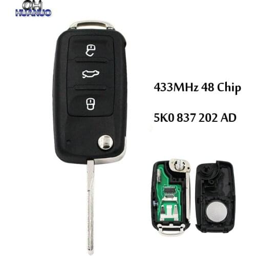 New 3 Button Flip Folding Remote Car Key for Volkswagen GOLF PASSAT Tiguan Polo Jetta beetle Hella 434MHz 5K0 837202AD ID48 chip