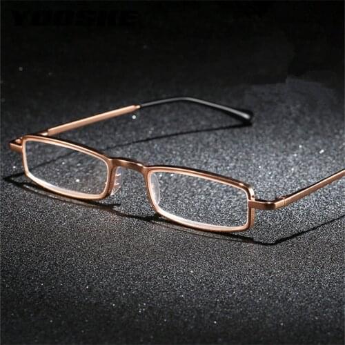 YOOSKE Portable Compact Reading Glasses Men Women Small Metal Rectangle Eyeglasses Alloy Hyperopia Eyeglasses With Plastic Case