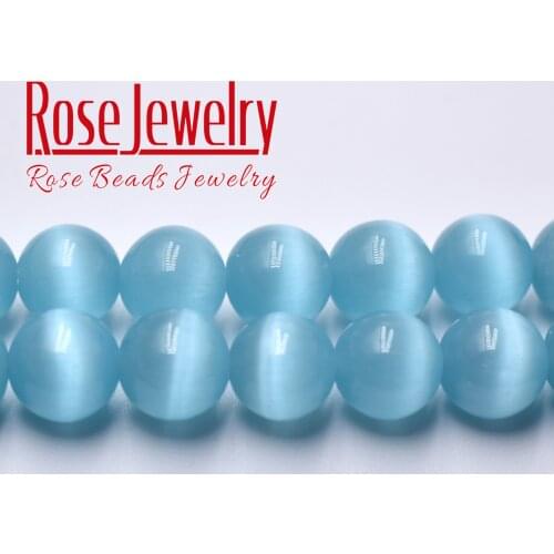 Wholesale Sky blue Cat Eye Stone Round Loose Beads 4 6 8 10 12 Mm Natural Glass String Stone Beads For Jewelry Making 15 Inches