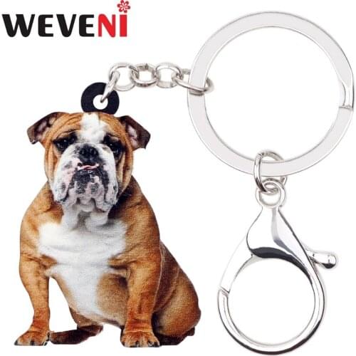 WEVENI Original Acrylic Sitting British Bulldog Pug Dog Key Chains Keychain Bag Gift For Women Girls Cheap Holder Charms Gift