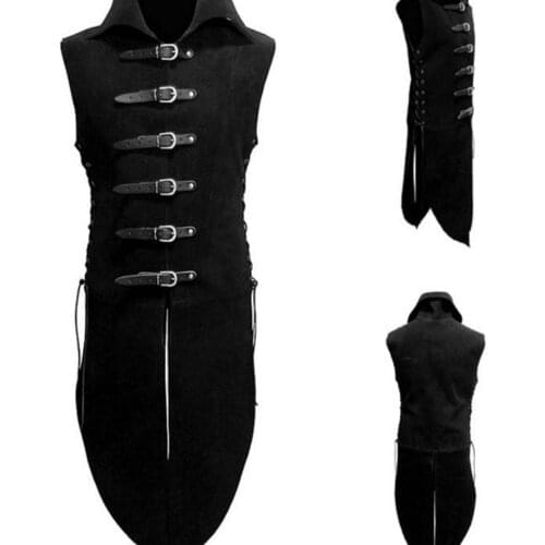 Halloween Pirate Warrior Costume Medieval Waldelf Jerkin Outfit Armor Mens Buckle Strap Vest Doublet Jacket Coat Tunic Adult