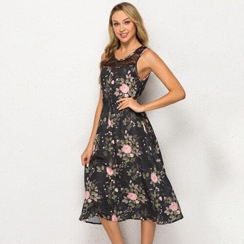 Long Sleeve Dress Lace stitching Beach Vintage Floral Print Dresses Boho Casual O Neck Elasticated waist Plus Size Dress