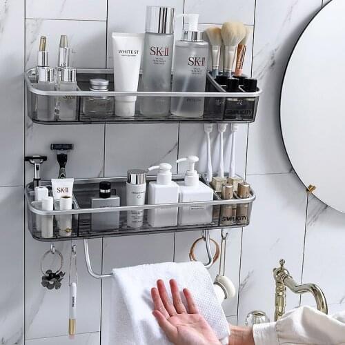 Punch-free Bathroom Shelf Shampoo Cosmetic Towel Storage Rack Organizer Bath Corner Holder Household Items Bathroom WF