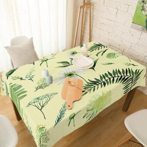 Polyester Blend Party Table Cloths Daisy Flower Plants Green Table Covers