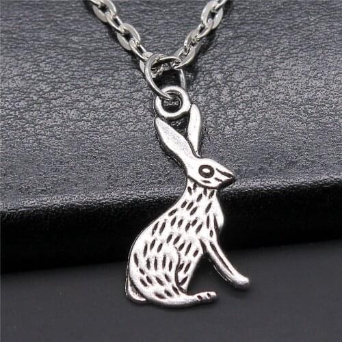 Simple Antique Silver Color 26x14mm Rabbit Charms Pendant Necklace For Women Lady Girl Jewelry Gift
