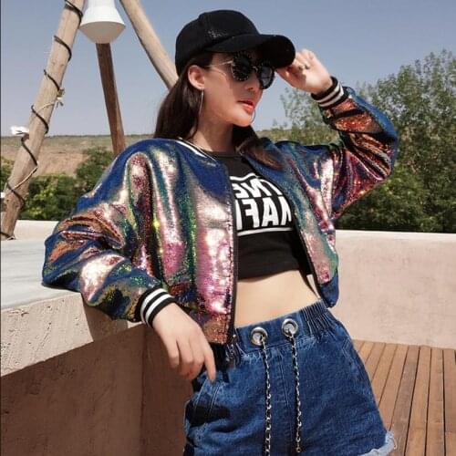 Factory outlet full sequined beading jackets female street style striped design outerwear fashion shiny beading jacket F1687
