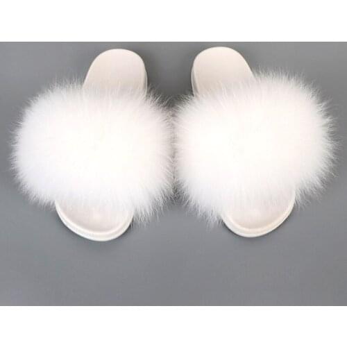 Hot Sale Womens Real Fox Fur Slides Female Home Fluffy Soft Shoes Luxury Fashion Furry Sandals Ladies Indoor PVC Plush Slippers