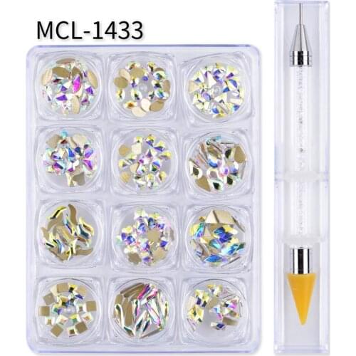 Swarovsky Glass Crystal Nail Art AB/Red Rhinestones 240pcs 3D Nail Sequin Crystal Rhinestone Decoration With 1 Pick Up Pen