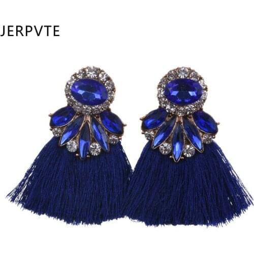 Trendy Charm Long Tassel Earrings For Women Geometric Rhinestone Drop Dangle Maxi Statement Earring Boho Women Jewelry