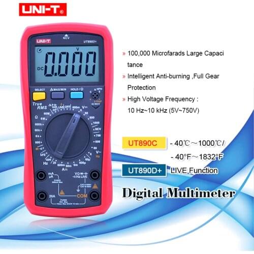 UNI-T Digital Multimeter True RMS Manual Range UT890C UT890D+ AC DC Frequency Capacitance Temperature Tester LCD Backlight