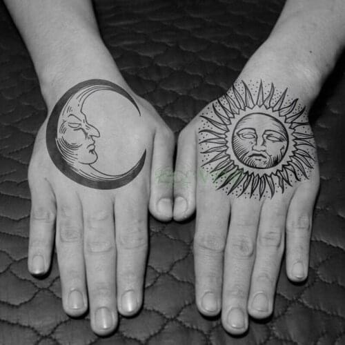 Waterproof Temporary Tattoo Sticker Sun Moon Fake Tatto Flash Tatoo leg Arm hand foot tatouage for Girl Men Women femme