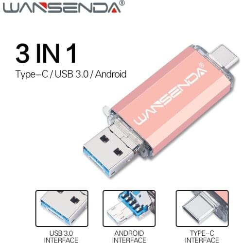 Wansenda OTG 3 in 1 USB3.0 & TYPE-C & Micro USB Flash Drive Pen Drive 32GB 64GB 128GB 256GB 512GB External Storage Pendrive