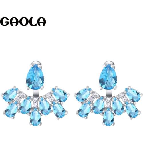 GAOLA New Blue Flower Cubic Zirconia Stud Earrings Women Fashion Earring GLE7008Y