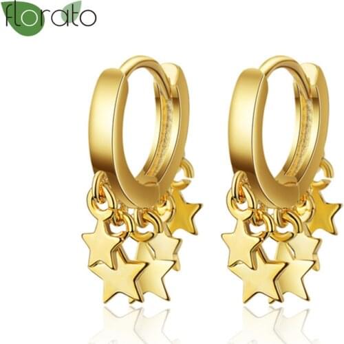 925 Sterling Silver Star Tassel Hoop Earrings for Women Korean Trendy Earrings Luxury Charm Gold Earrings Fashion Jewelry