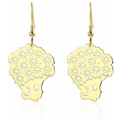 RIR Stainless Steel Hollow African Woman Drop Earrings Creative African Ethnic Women Tribal Jewellery Earrings