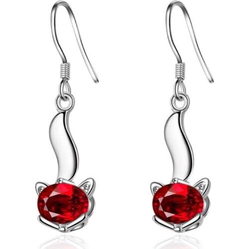 Lucky Crystal Red Fox Earrings For Women Jewelry Fashion 925 Sterling Silver Earring Girl Accessories Princess Anniversary Gift
