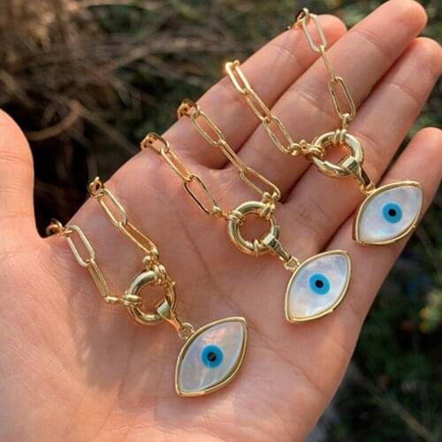 Shell Evil Eye Pendant Necklace For Women Handmade Punk Chain Choker Fashion Glamour Oval Turkish Pendant Jewelry кулон мужской