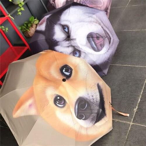 10PCS Sunny and Rainy Umbrella Creative automatic umbrella Animal Husky Dog pattern UV protection parasol glass fiber