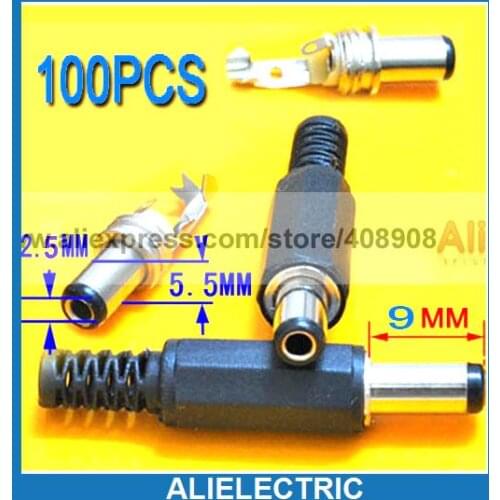 100 Pcs 9mm 5.5mm 2.5mm DC Power Plug CCTV Adapters