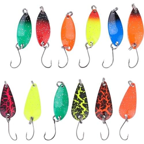 12pcs 3g Colorful Artificial Metal Fishing Baits Iron Hard Spoon Sequins Fishing Lures with Single Hook with Box