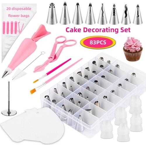 16/83PCS Cake Decorating Set Stainless Russian Piping Tips Cream Confectionery Nozzles Scraper Pastry Bag Baking Tools For Cakes