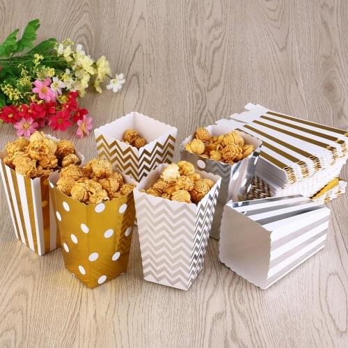 24pcs/lot Popcorn Boxes Gold Silver Dot Wave Stiff Paper for birthday party wedding decor Supplies packaging bags