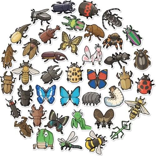40Pcs Nature Animals Insects Bees Butterflies Ladybug Stickers For Refrigerator Insects Diaries Children Education Toy Stickers