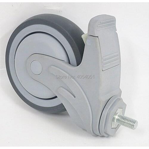 5-inch furniture caster Medical Full plastic screw rod universal TPR caster swivel Medical bed chair Equipment wheel brake
