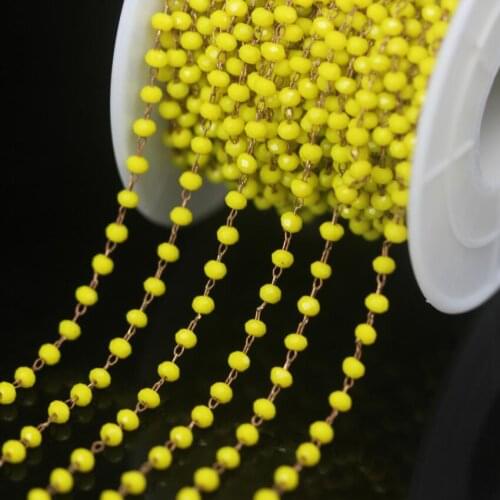 5meters Lemon Yellow Glass 2x3mm Faceted Rondelle Bead Link Rosary Chain,Copper Wire Wrapped Chain,DIY Crafts Necklace Jewelry