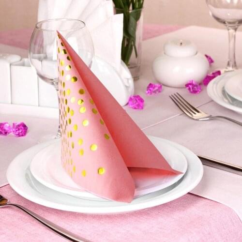 50 pcs Pink with Gold Paper Napkins Luxury Disposable Napkins for Party Wedding, Linen Feel Airlaind PaperNapkins, 40x40cm