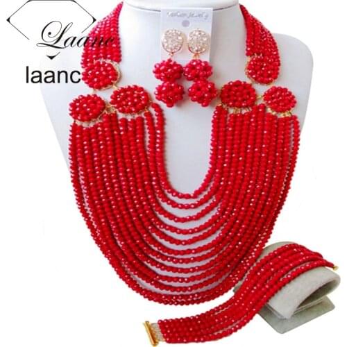 African Beads Jewelry Set Red Crystal AL114